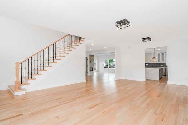 Empty room, Interior, Kitchen, Recessed Lighting, Wood Texture Flooring