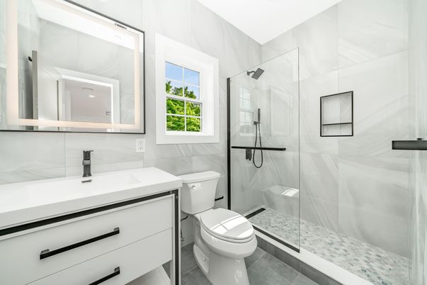 Bathroom, Glass Shower, Interior, Marble Walls