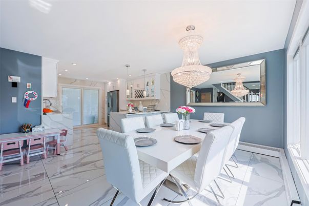 Chandelier, Dining room, Interior, Kitchen, Marble, Pendant Lights, Recessed Lighting