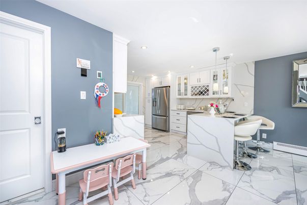 Interior, Kitchen, Marble, Pendant Lights, Recessed Lighting