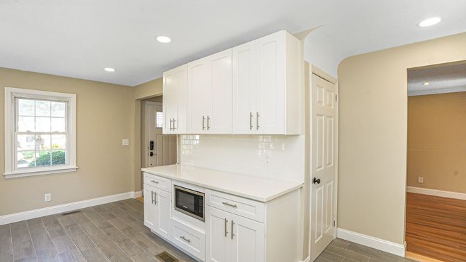 Interior, Kitchen, Recessed Lighting, Wood Texture Flooring