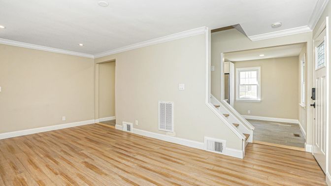 Empty room, Interior, Recessed Lighting, Wood Texture Flooring