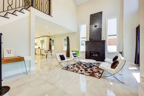 Dining room, Fireplace, Interior, Kitchen, Living room, Recessed Lighting