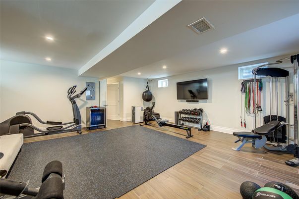 Fitness Equipment, Interior, Recessed Lighting, Wood Texture Flooring