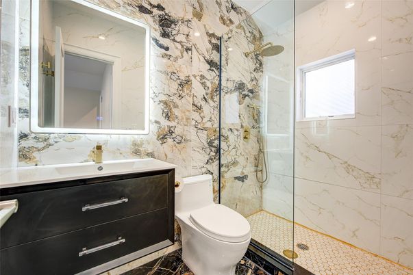 Bathroom, Glass Shower, Interior, Marble Walls