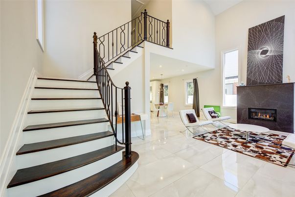 Dining room, Fireplace, Interior, Recessed Lighting