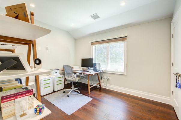 Home Office, Interior, Recessed Lighting, Wood Texture Flooring
