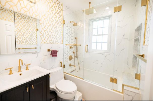 Bathroom, Glass Shower, Interior, Marble Walls