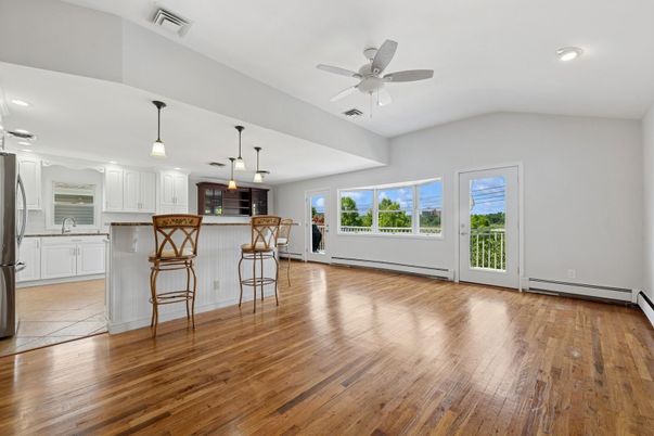 Interior, Kitchen, Pendant Lights, Recessed Lighting, Wood Texture Flooring