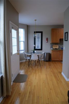 Dining room, Interior, Pendant Lights, Wood Texture Flooring