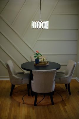 Dining room, Interior, Pendant Lights, Wood Texture Flooring