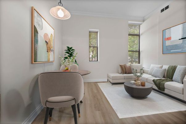 Dining room, Interior, Living room, Pendant Lights, Wood Texture Flooring