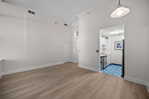 Empty room, Interior, Kitchen, Pendant Lights, Wood Texture Flooring