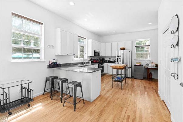 Interior, Kitchen, Recessed Lighting, Wood Texture Flooring