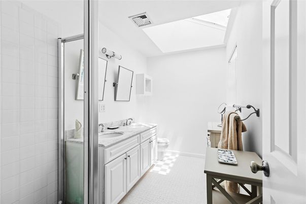Bathroom, Dual Sink Vanities, Glass Shower, Interior, Tile Countertops