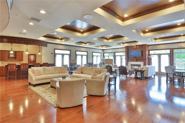 Dining room, Fireplace, Interior, Living room, Pendant Lights, Recessed Lighting, Wood Texture Flooring