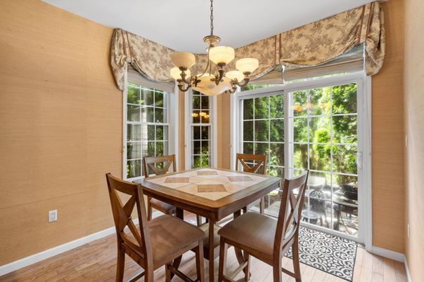Chandelier, Dining room, Interior, Wood Texture Flooring