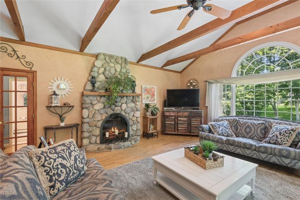Fireplace, Interior, Living room, Wooden Beams, Wood Texture Flooring