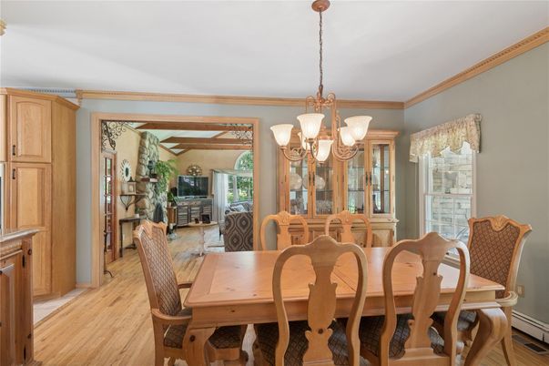 Chandelier, Dining room, Interior, Wood Texture Flooring