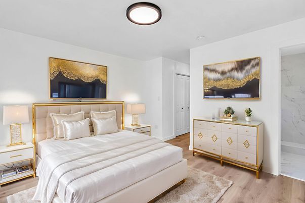 Bedroom, Interior, Marble Walls, Wood Texture Flooring