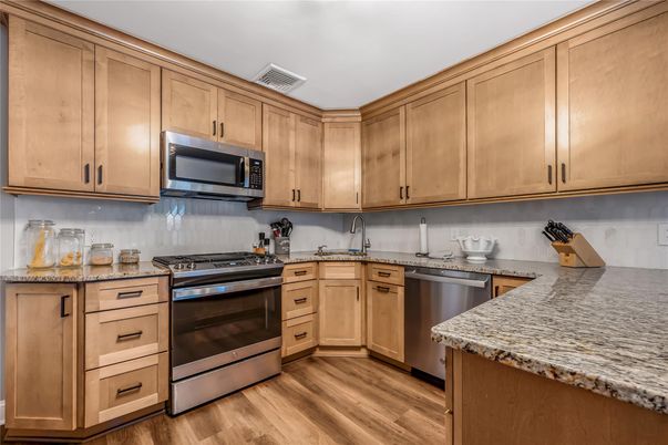 Interior, Kitchen, Stainless Steel Appliances, Wood Texture Flooring