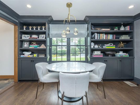 Dining room, Interior, Pendant Lights, Recessed Lighting, Wood Texture Flooring