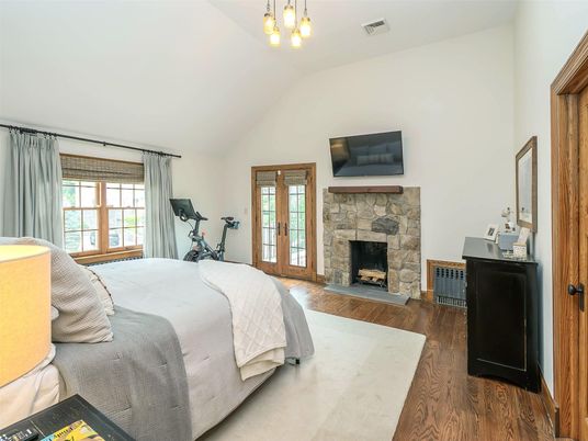Bedroom, Fireplace, Fitness Equipment, Interior, Wood Texture Flooring