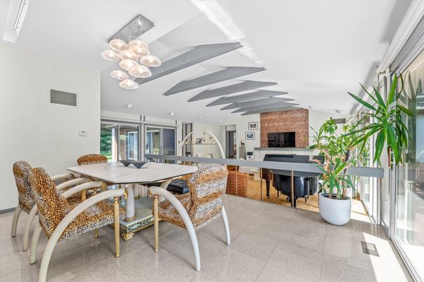 Dining room, Fireplace, Interior, Living room, Pendant Lights, Piano, Recessed Lighting