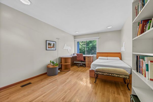 Bedroom, Home Office, Interior, Recessed Lighting, Wood Texture Flooring