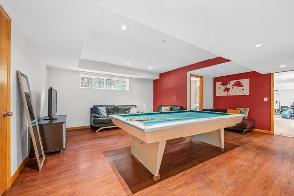 Billiard Table, Game Room, Interior, Recessed Lighting, Wood Texture Flooring