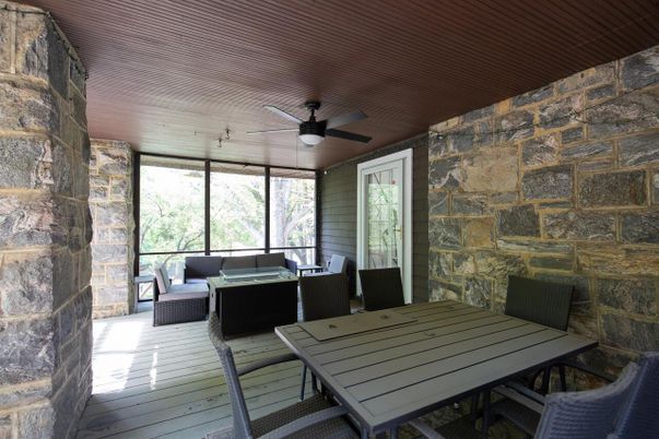 Dining room, Interior, Stone Walls, Wood Texture Flooring