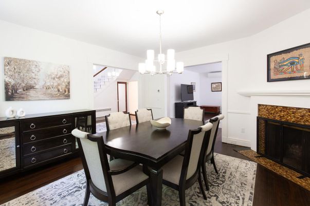 Chandelier, Dining room, Fireplace, Interior, Pendant Lights, Wood Texture Flooring