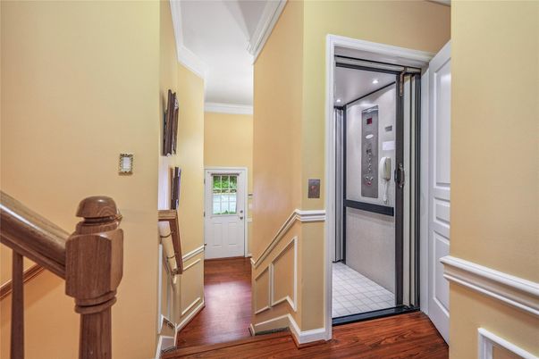 Elevator, Interior, Recessed Lighting, Wood Texture Flooring