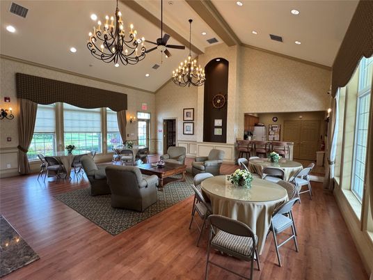 Chandelier, Dining room, Interior, Living room, Recessed Lighting, Wood Texture Flooring