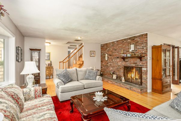 Fireplace, Interior, Living room, Stone Walls, Wood Texture Flooring