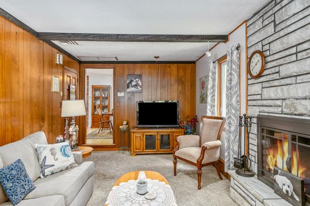 Fireplace, Interior, Living room, Stone Walls, Wooden Walls