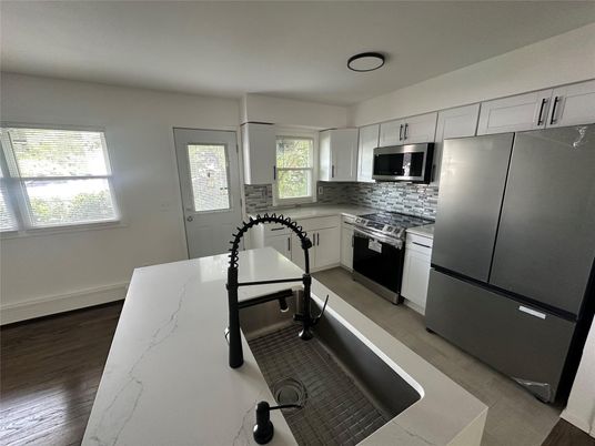 Interior, Kitchen, Stainless Steel Appliances, Wood Texture Flooring