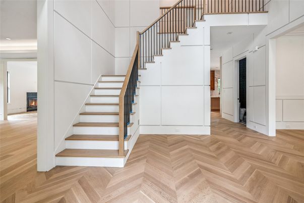 Fireplace, Interior, Recessed Lighting, Wood Texture Flooring