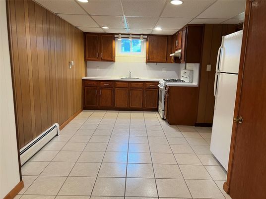 Interior, Kitchen, Recessed Lighting, Washer, Wooden Walls