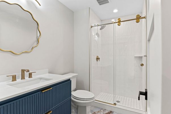 Bathroom, Glass Shower, Interior, Recessed Lighting