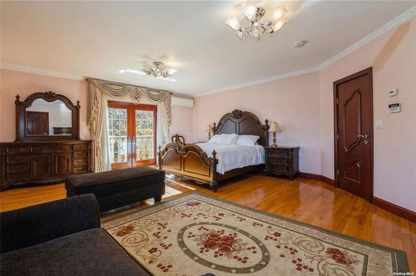 Bedroom, Chandelier, Interior, Wood Texture Flooring