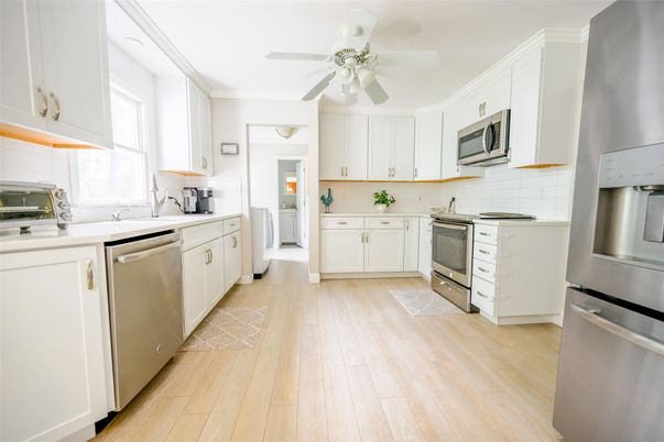 Interior, Kitchen, Stainless Steel Appliances, Wood Texture Flooring