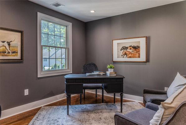 Home Office, Interior, Recessed Lighting, Wood Texture Flooring