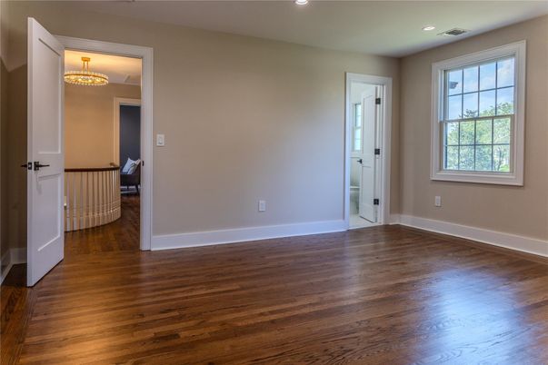 Chandelier, Empty room, Interior, Recessed Lighting, Wood Texture Flooring