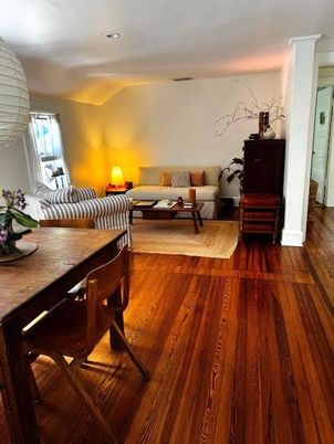 Dining room, Interior, Living room, Recessed Lighting, Wood Texture Flooring