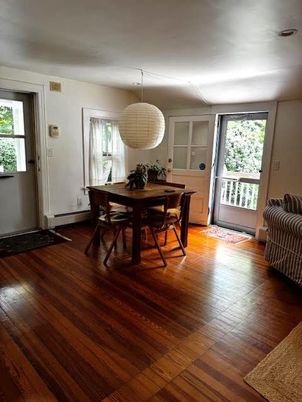 Dining room, Interior, Pendant Lights, Wood Texture Flooring