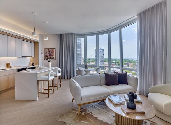 Interior, Kitchen, Living room, Pendant Lights, Recessed Lighting, Water, Wood Texture Flooring