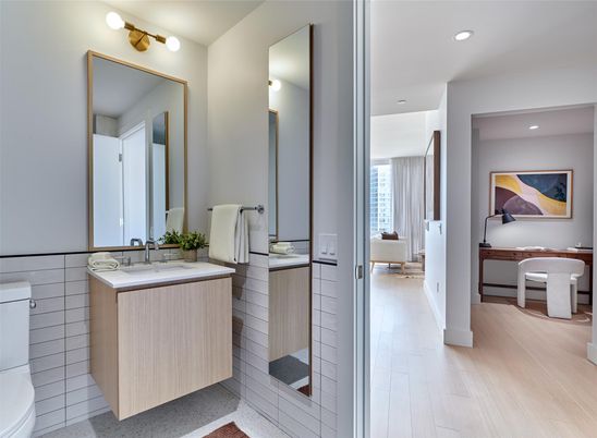 Bathroom, Interior, Recessed Lighting, Wood Texture Flooring