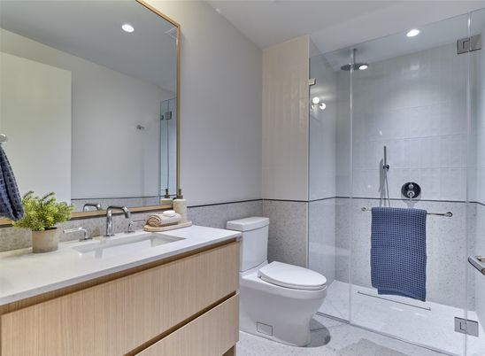 Bathroom, Glass Shower, Interior, Recessed Lighting
