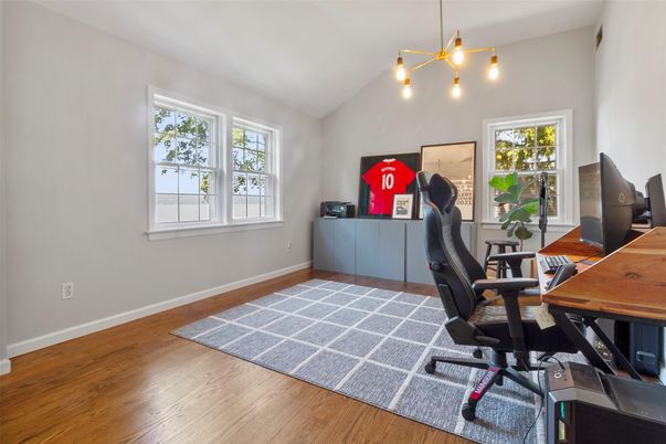 Home Office, Interior, Pendant Lights, Wood Texture Flooring